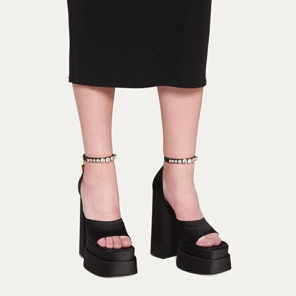Versace Medusa Crystal Ankle-Strap Platform Sandals size 37.5